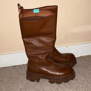 Steve Madden Chunky Brown FauxLeather Mid-Calf Boots